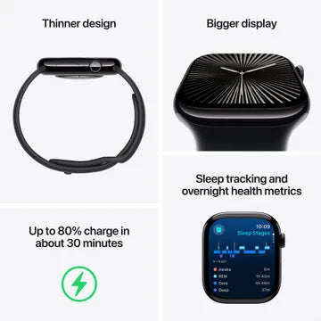 Apple Watch Series 10 GPS+LTE with Sport Band - M/L (46mm Retina LTPO3 OLED Display, Jet Black Aluminium Case)