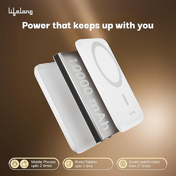 Lifelong Electronics 10000mAh Magsafe Wireless Fast Charging Power Bank for iPhone & All Wireless Enabled Phones